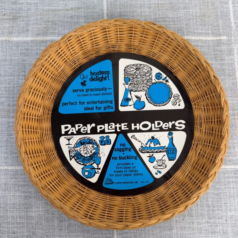 Paper Plater Holders Four 9.5" Wicker Woven Circle Plates Vintage 90s 2000s